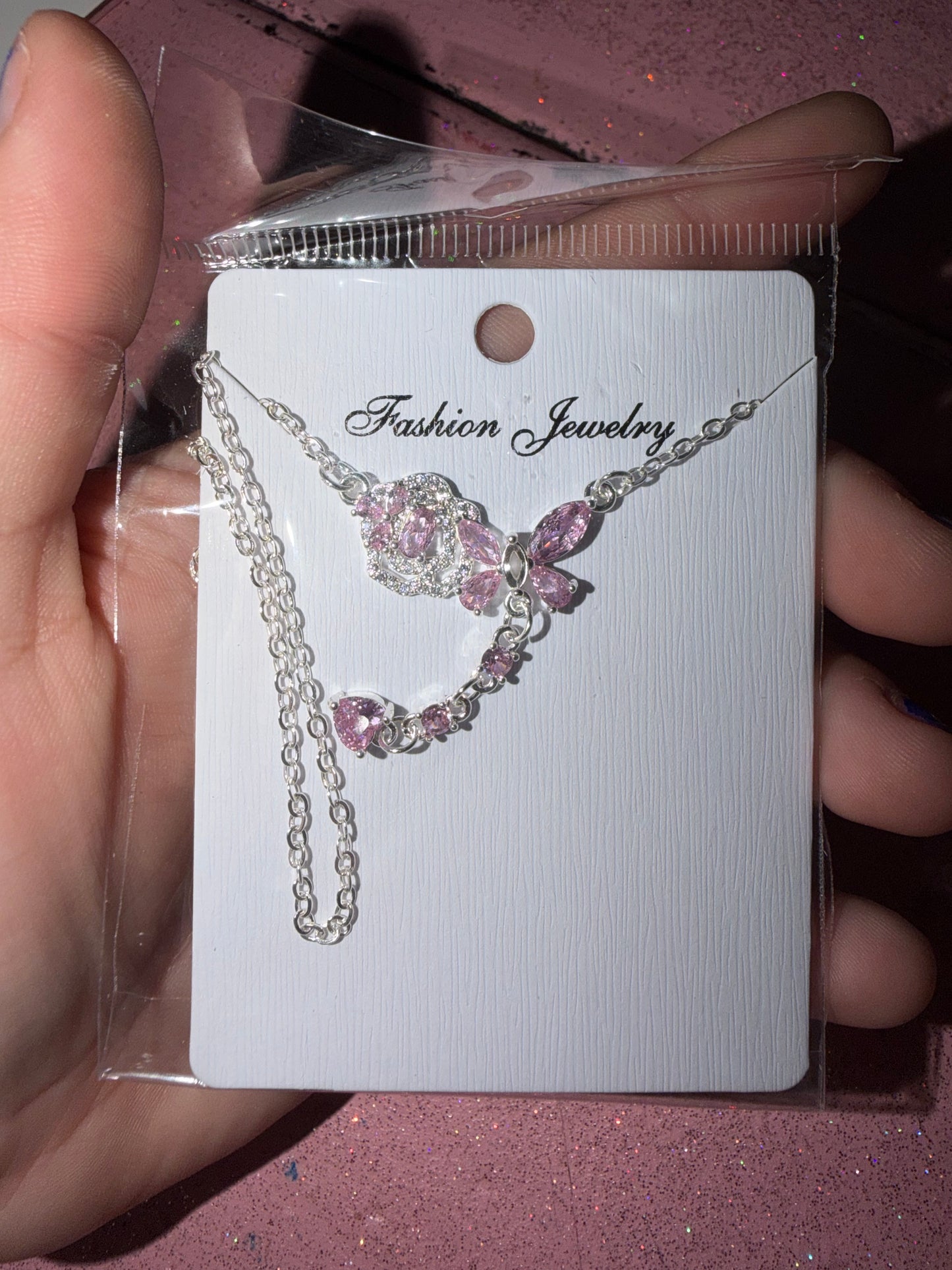 Pink butterfly necklace