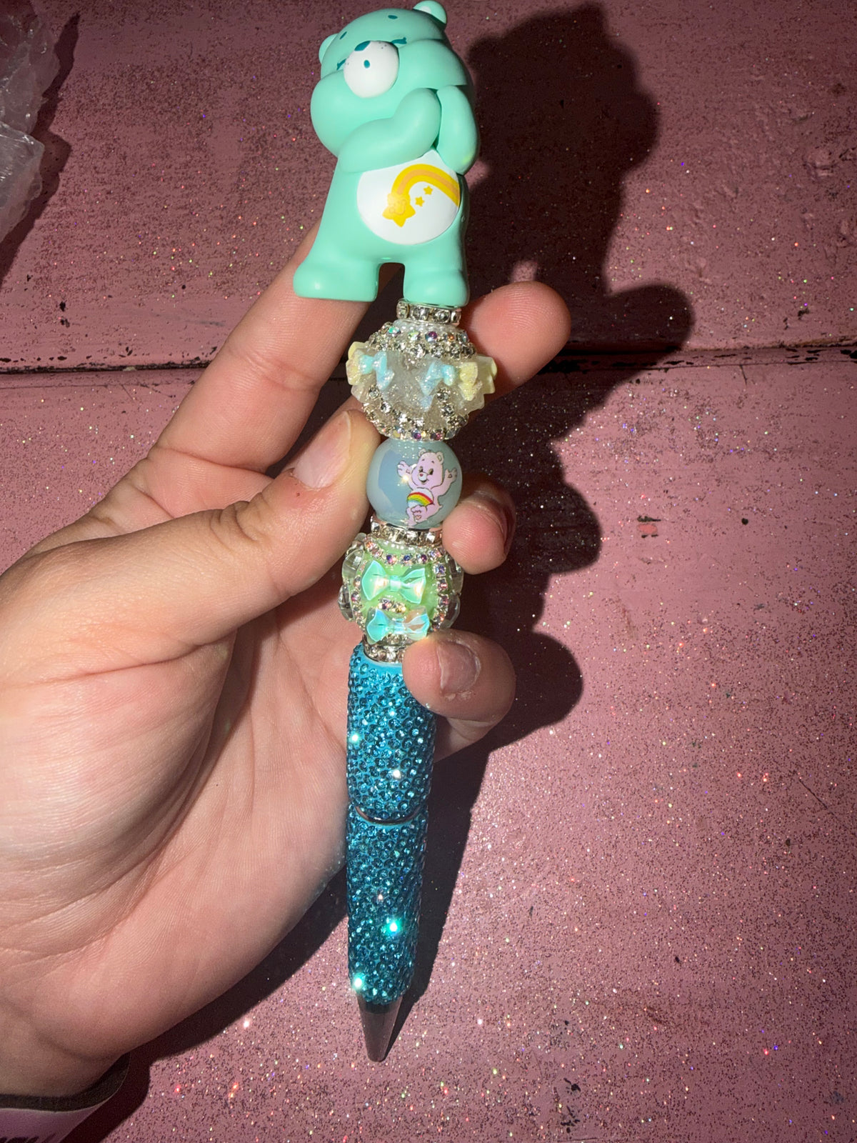 Teal care bear pen