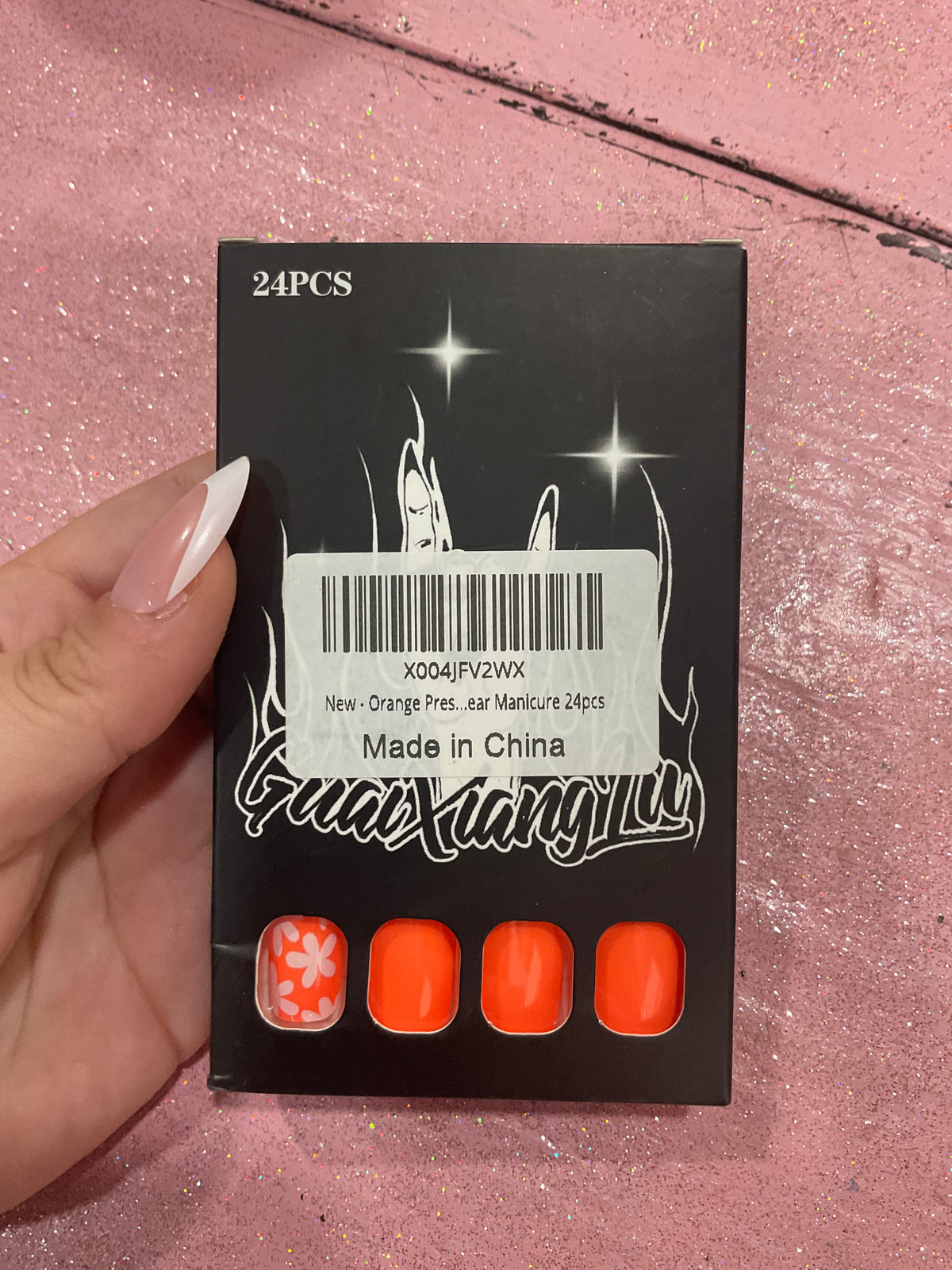 Orange floral press on nails