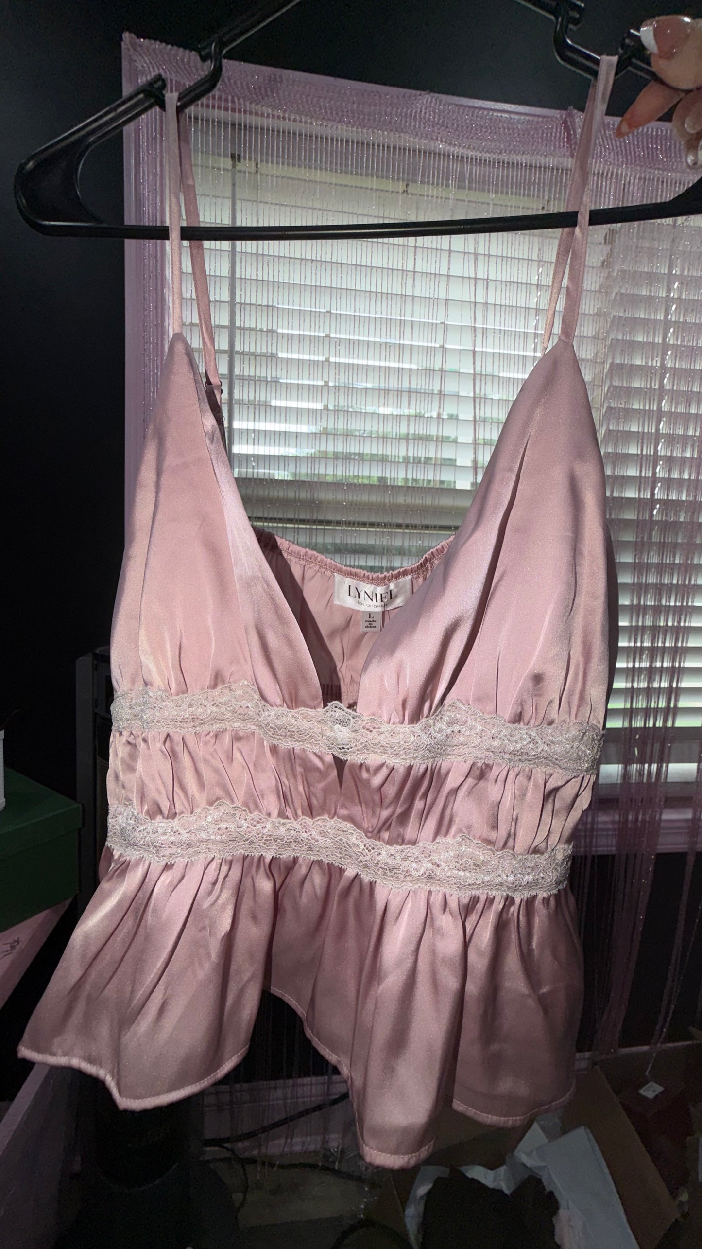 Pink satin tank (L)