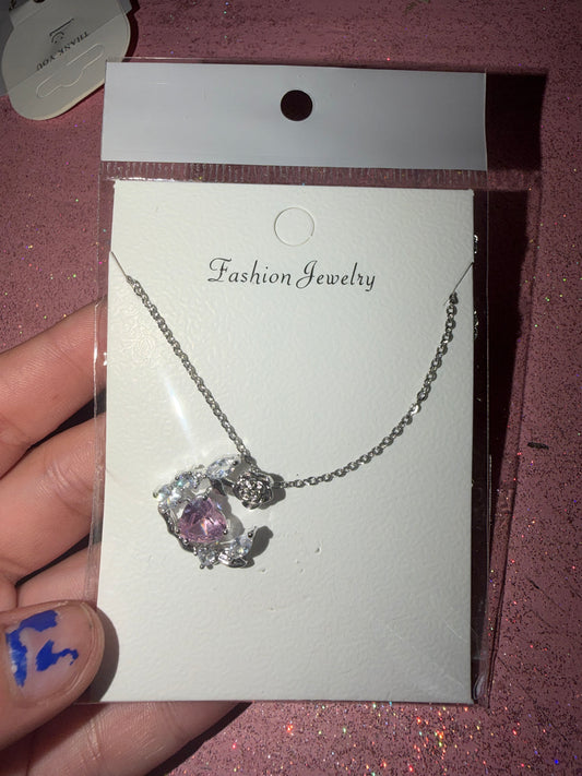 Pink rose with heart necklace