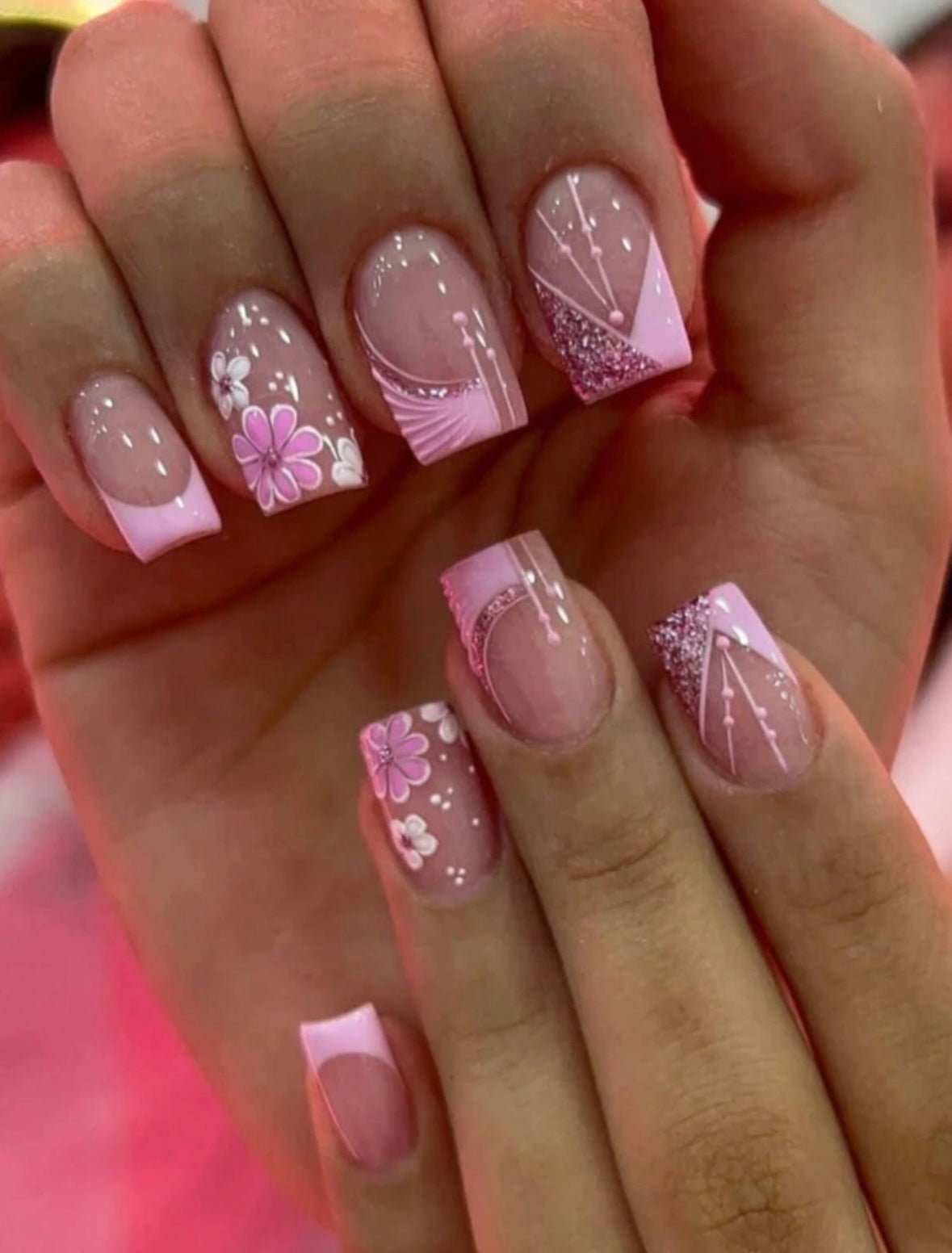 PINK FLOWER NAILS NO GLUE