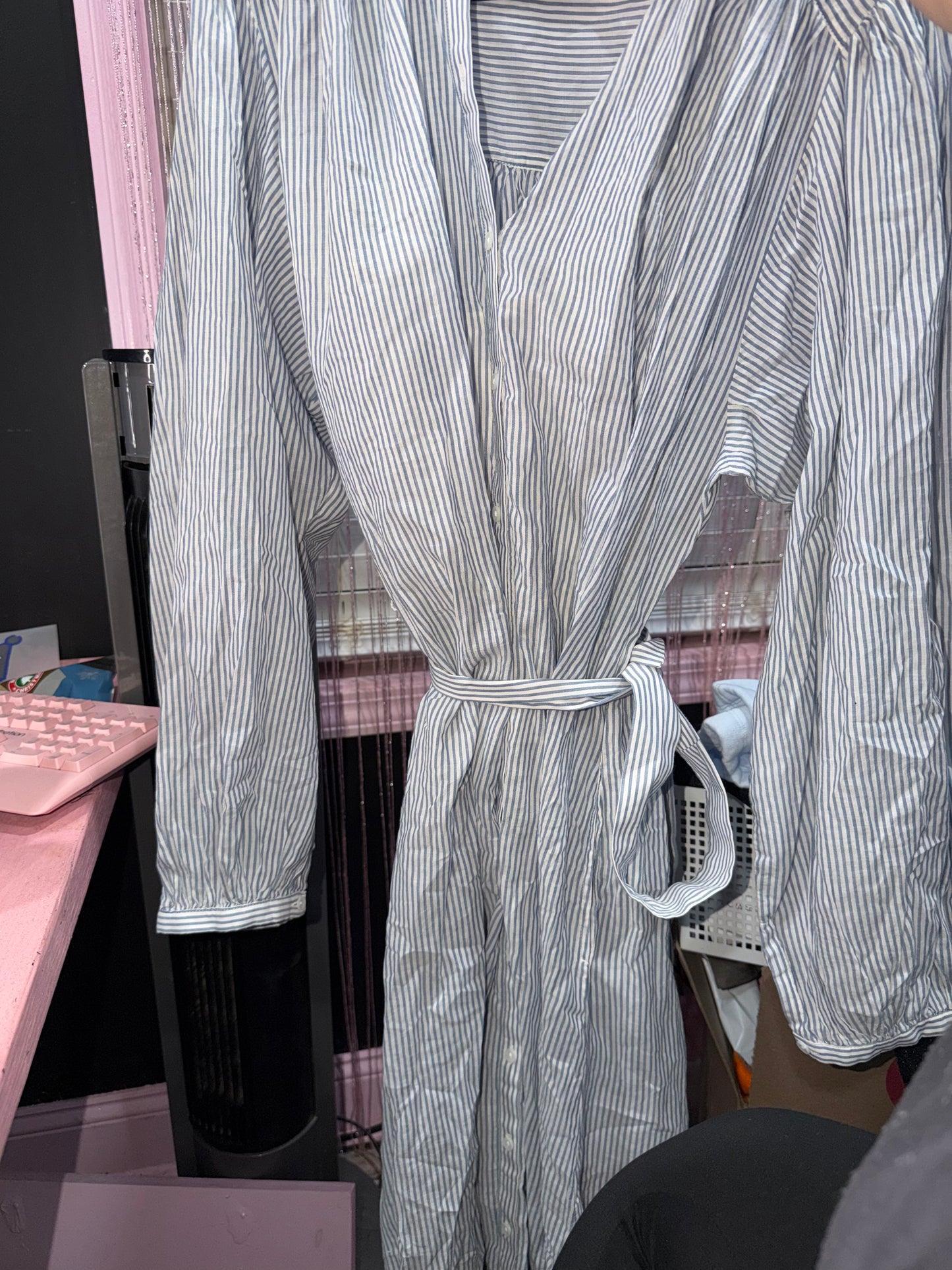 Stripped long button dress 2XL