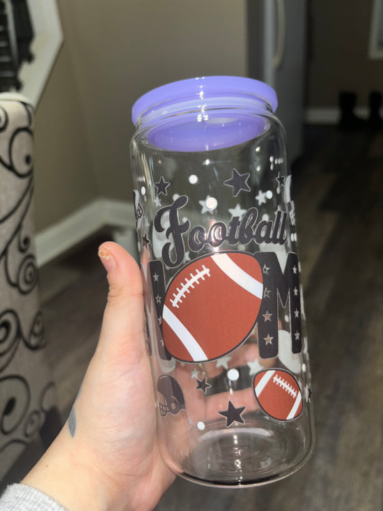 FOOTBALL MOM BIG CUP WITH COLOR LID