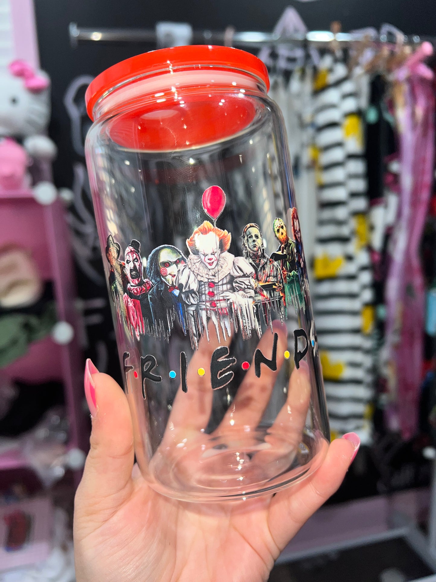 Halloween friends glass cup with straw