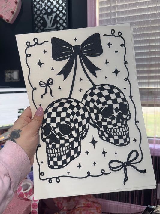 Skull and bow screen print transfer