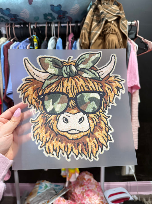 Camo cow screen print