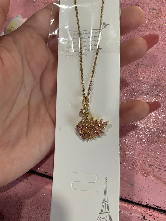 Pink swan necklace