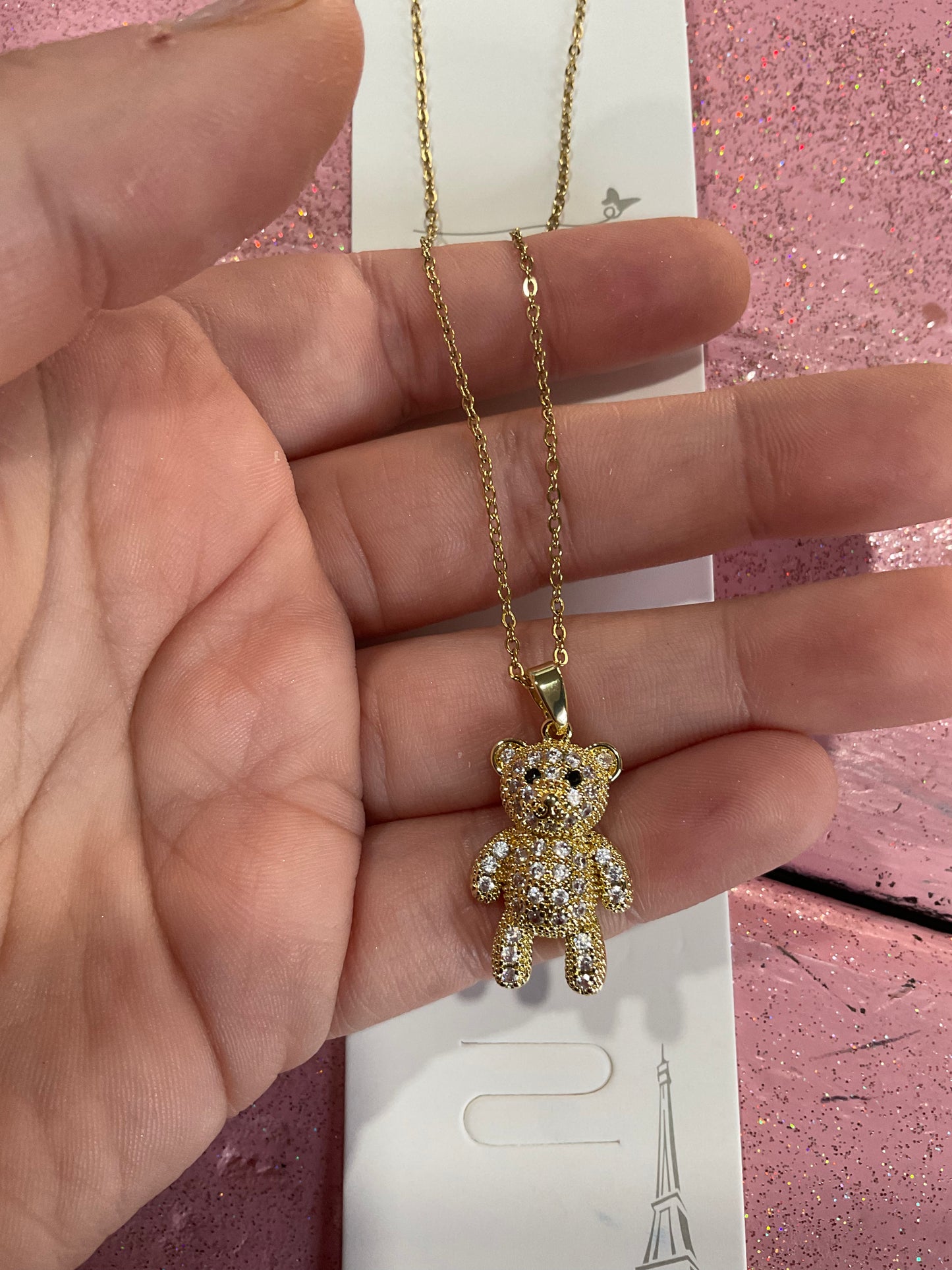 Gold teddy bear necklace