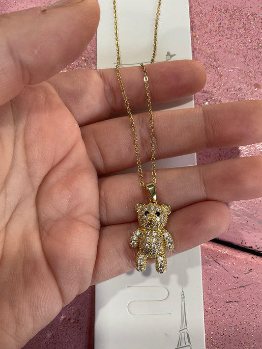 Gold teddy bear necklace