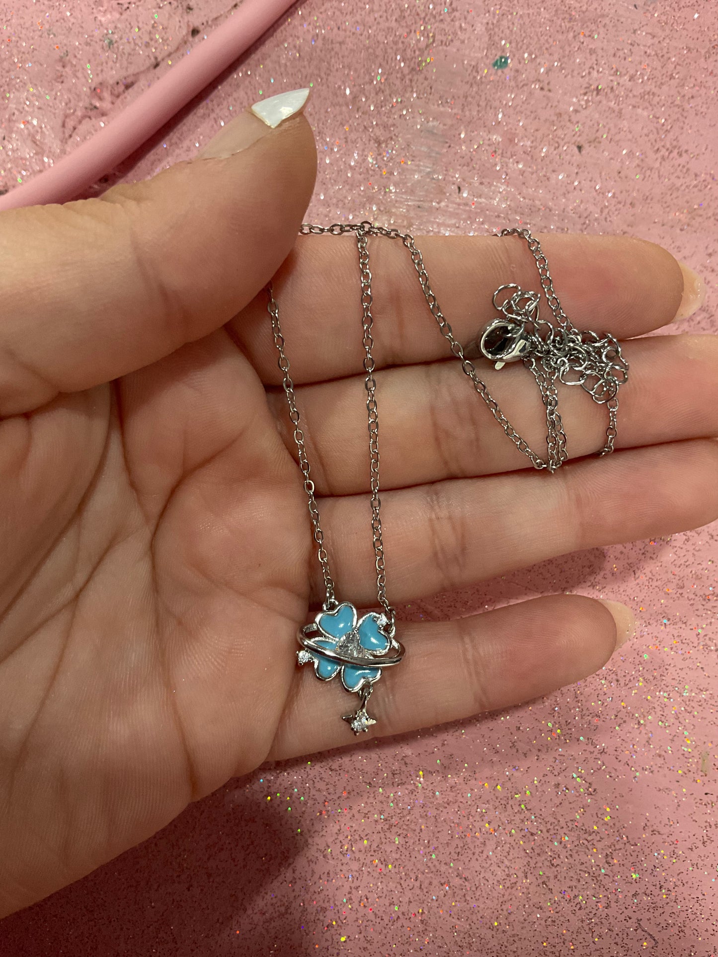 Blue clover necklace