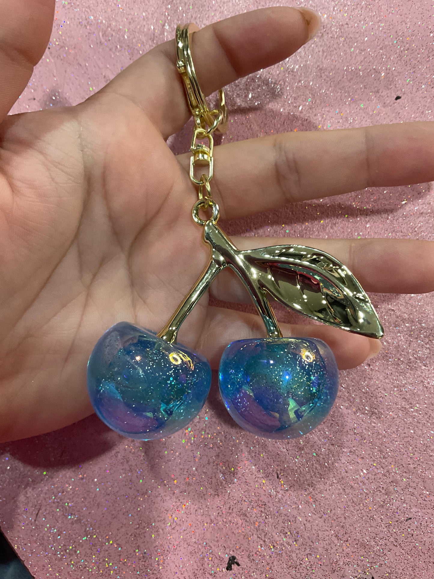 Blue cherry keychain