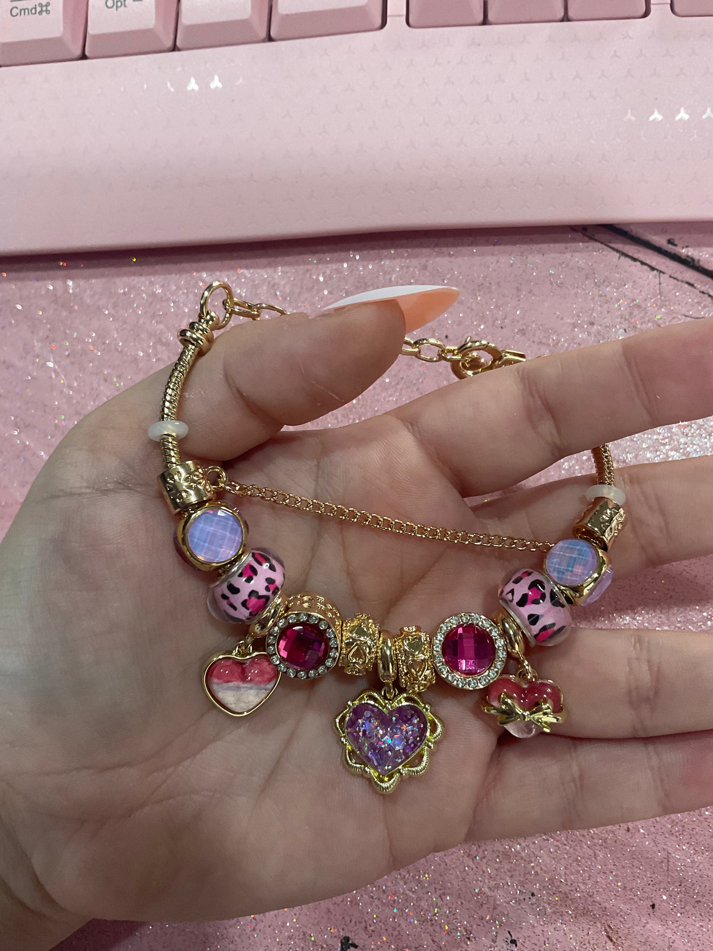 Pink and Purple Heart charm bracelet