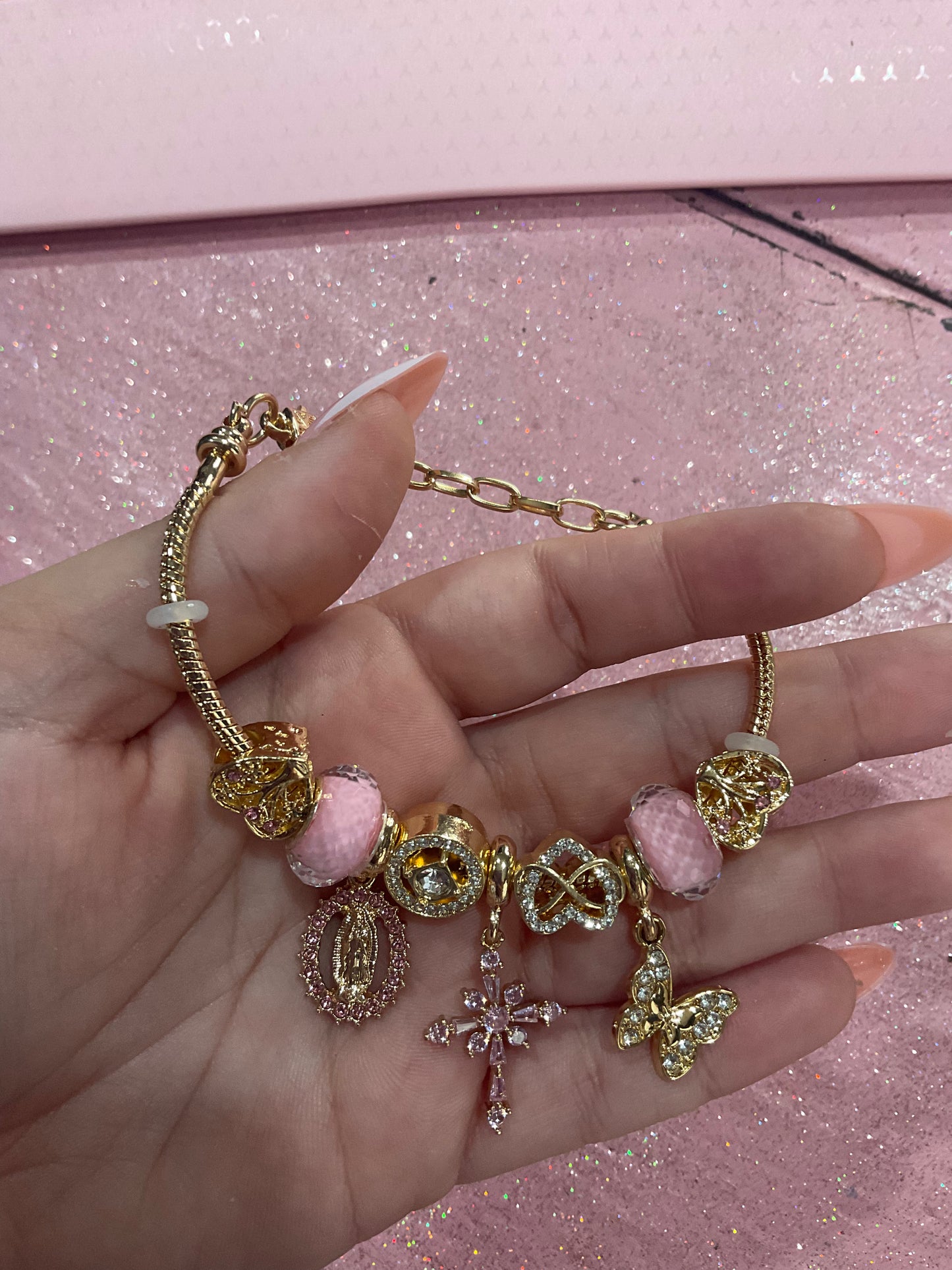 Pink virgin of Guadalupe charm bracelet