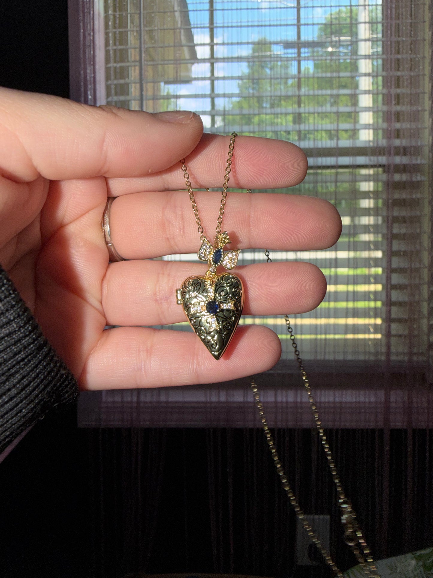 Royal blue open heart locket necklace