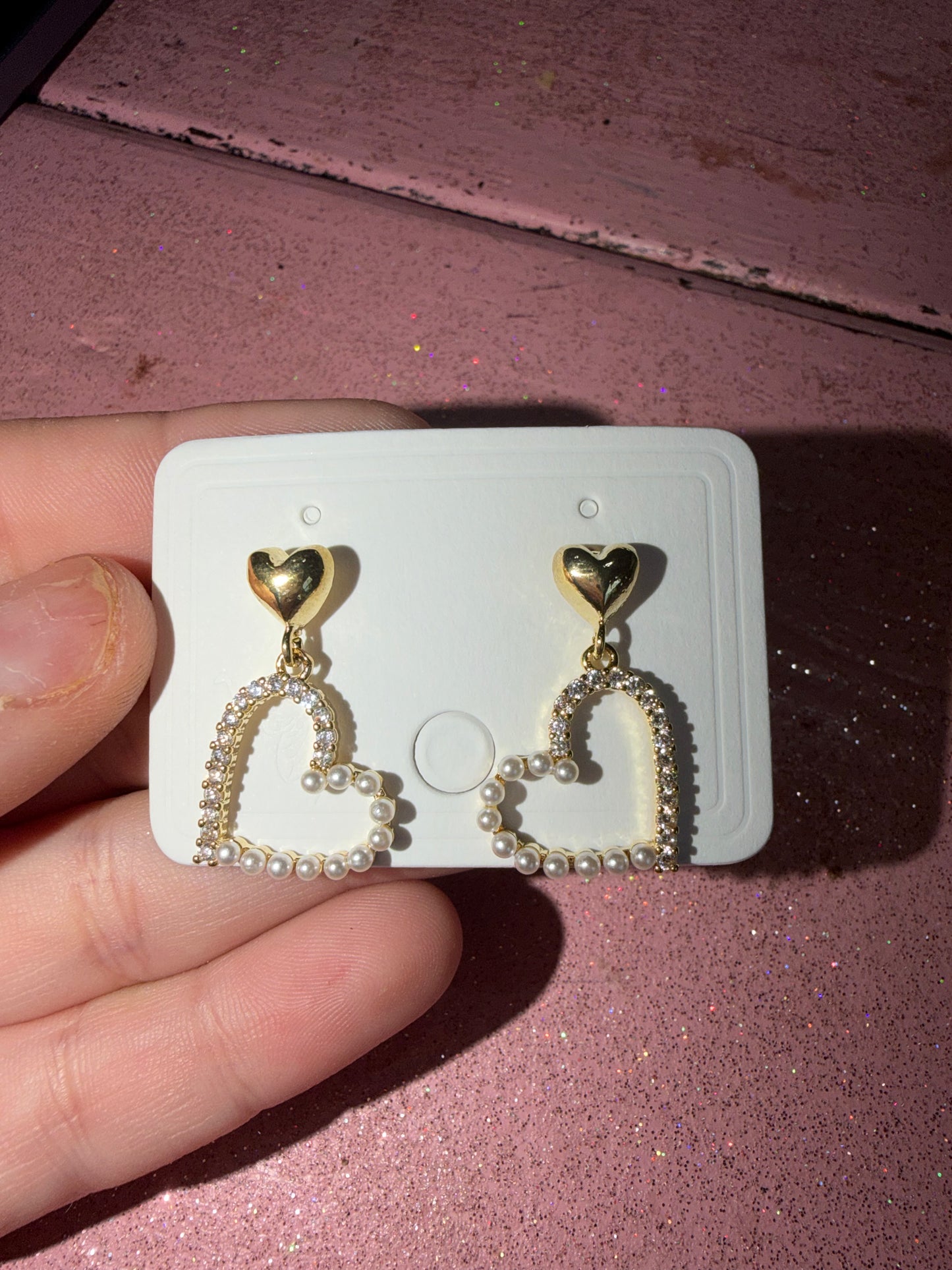 Rhinestone heart dangle earrings