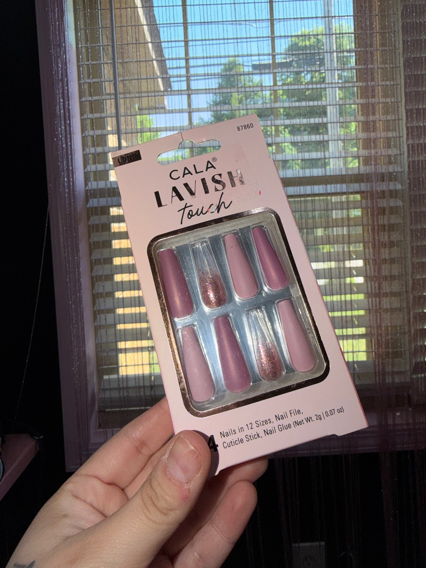Pink glitter press on nails with glue
