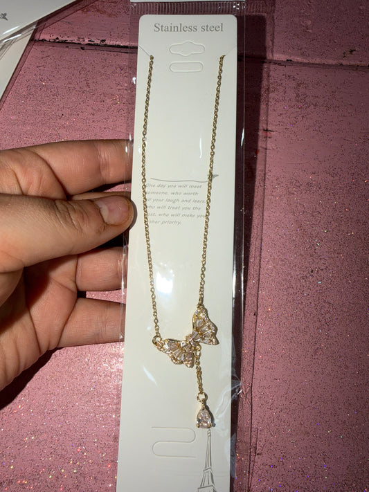 Butterfly with hanging pendant necklace