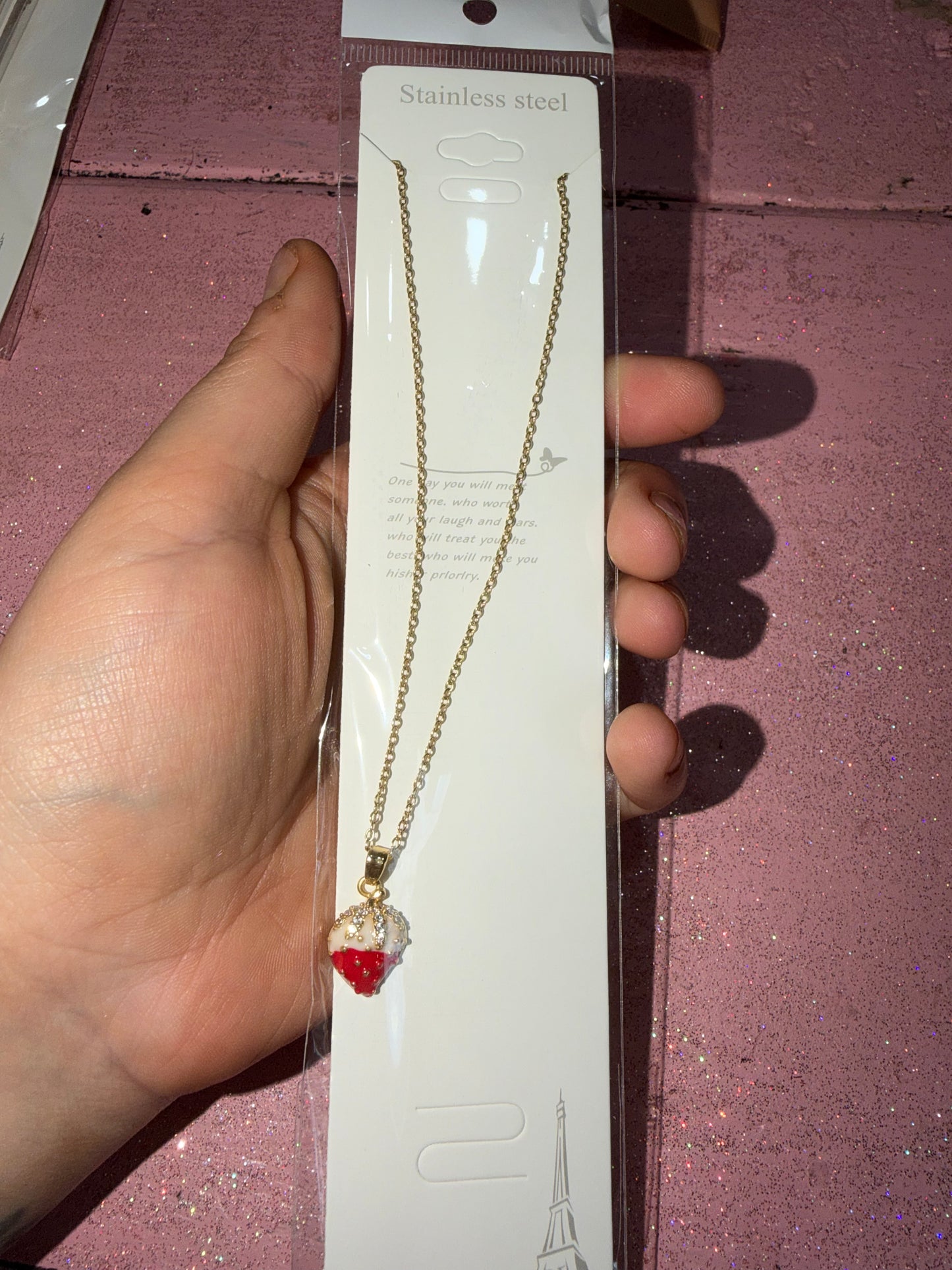 White chocolate strawberry necklace