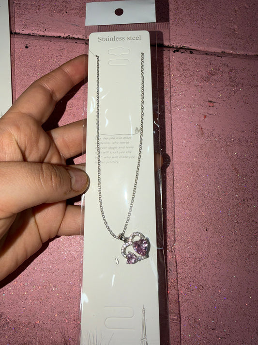 Silver double heart necklace
