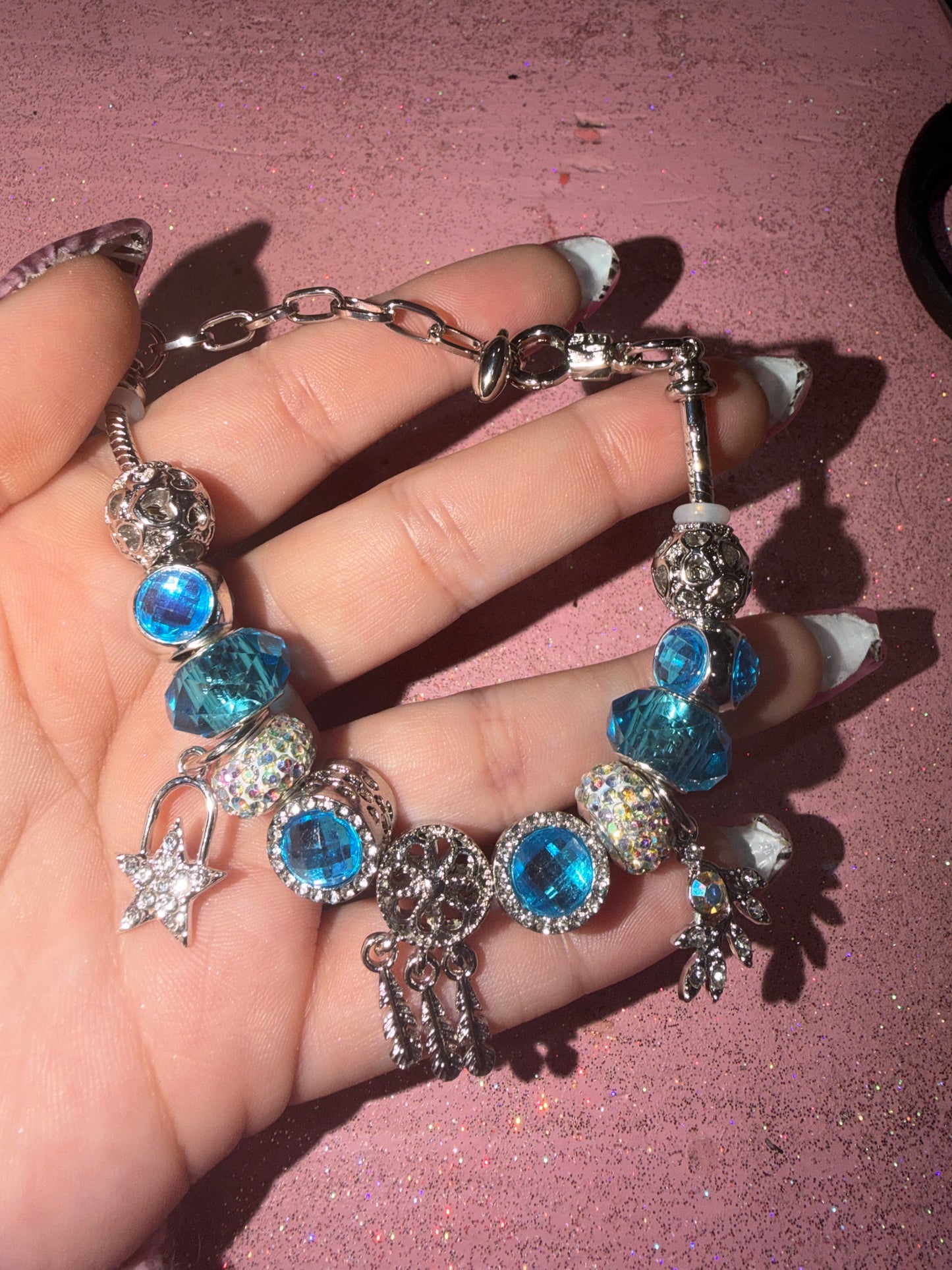 Blue dream catcher charm bracelet
