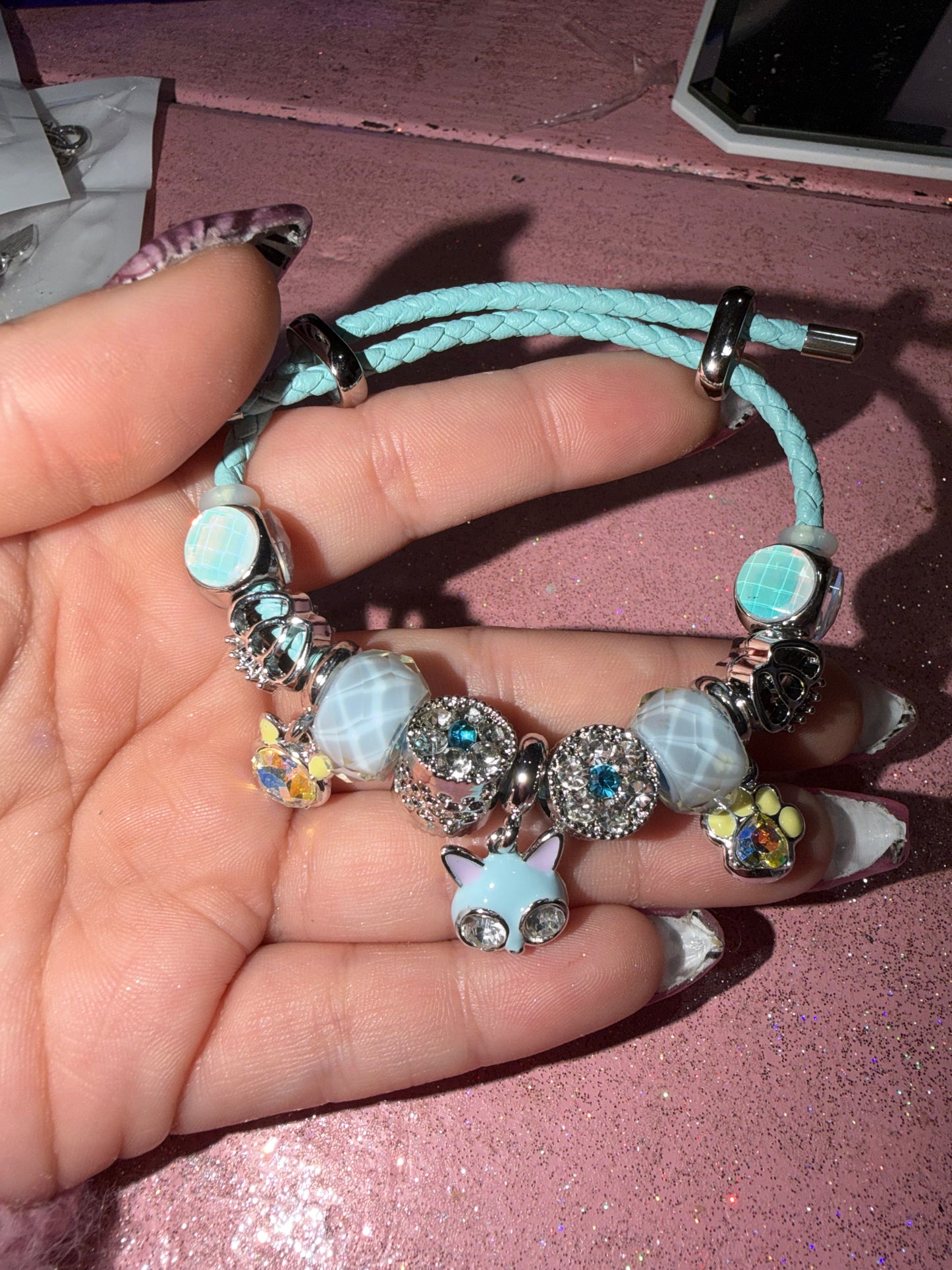 Blue cat charm bracelet