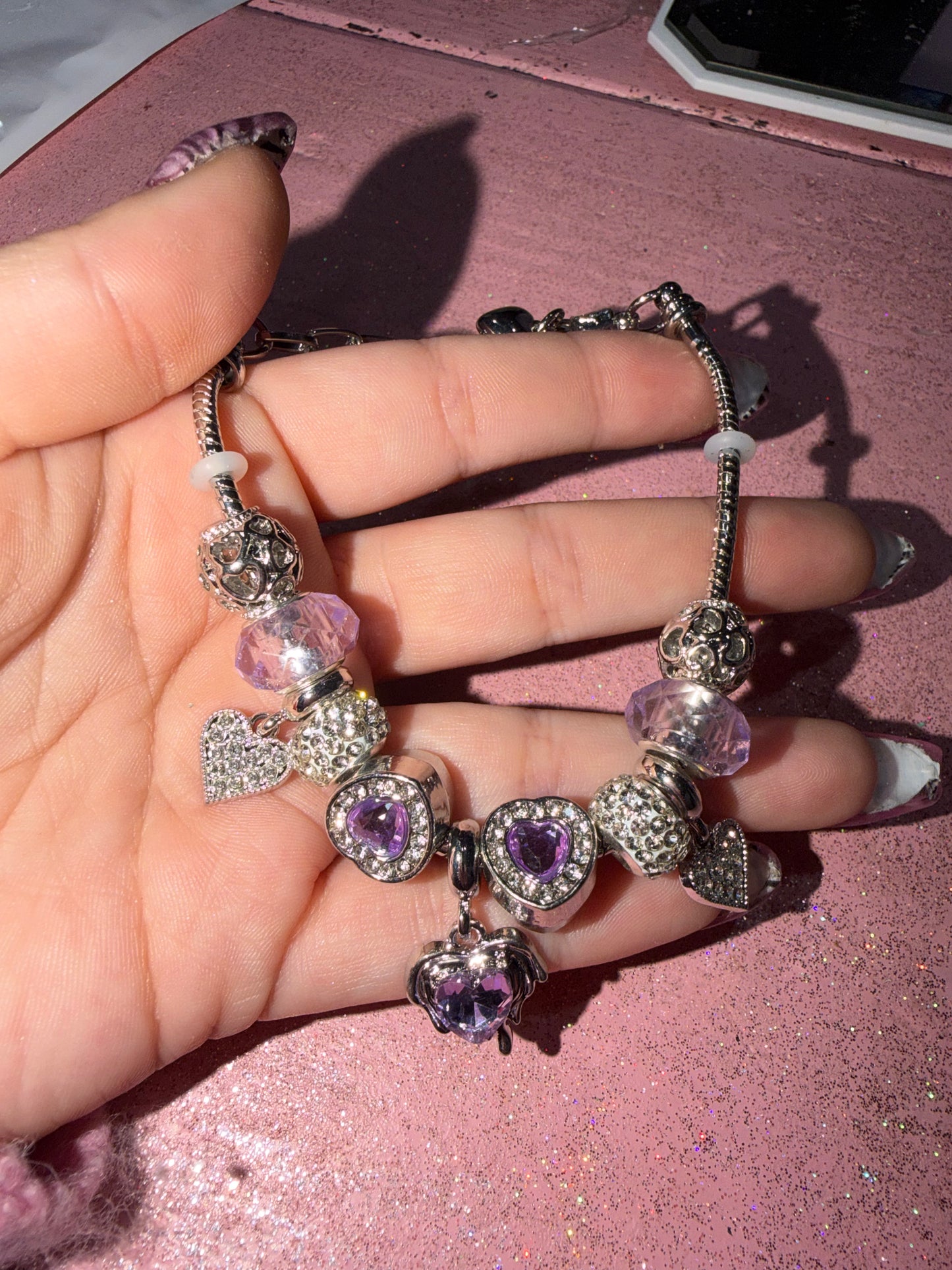 Lavender hearts charm bracelet