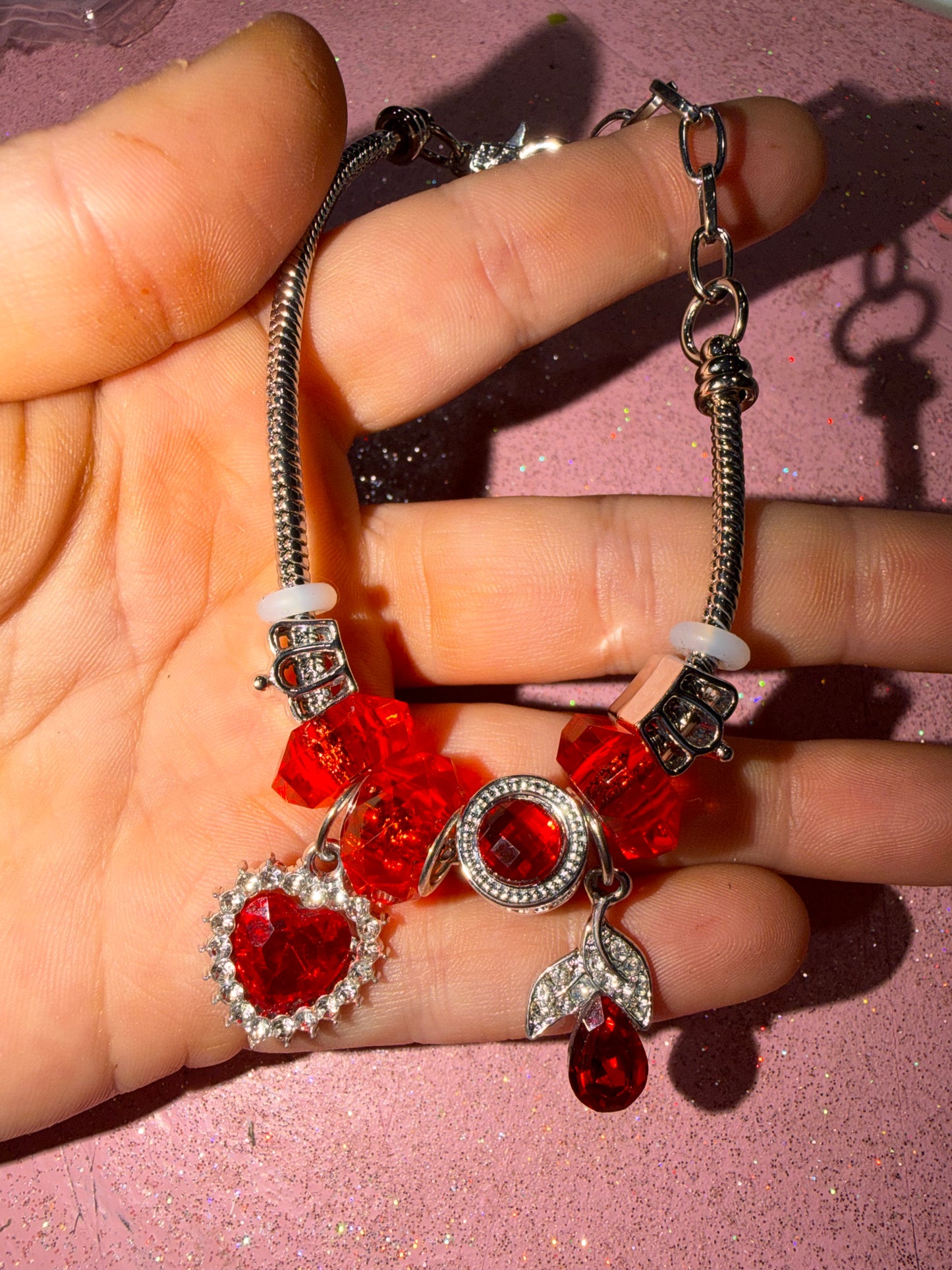 Red heart charm bracelet