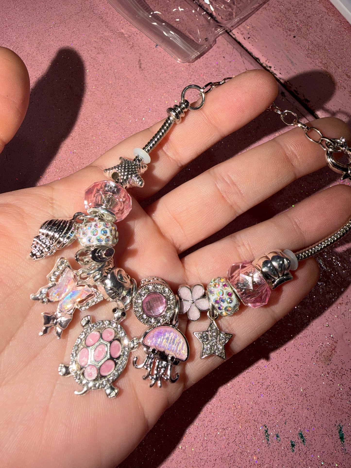 Pink turtle charm bracelet