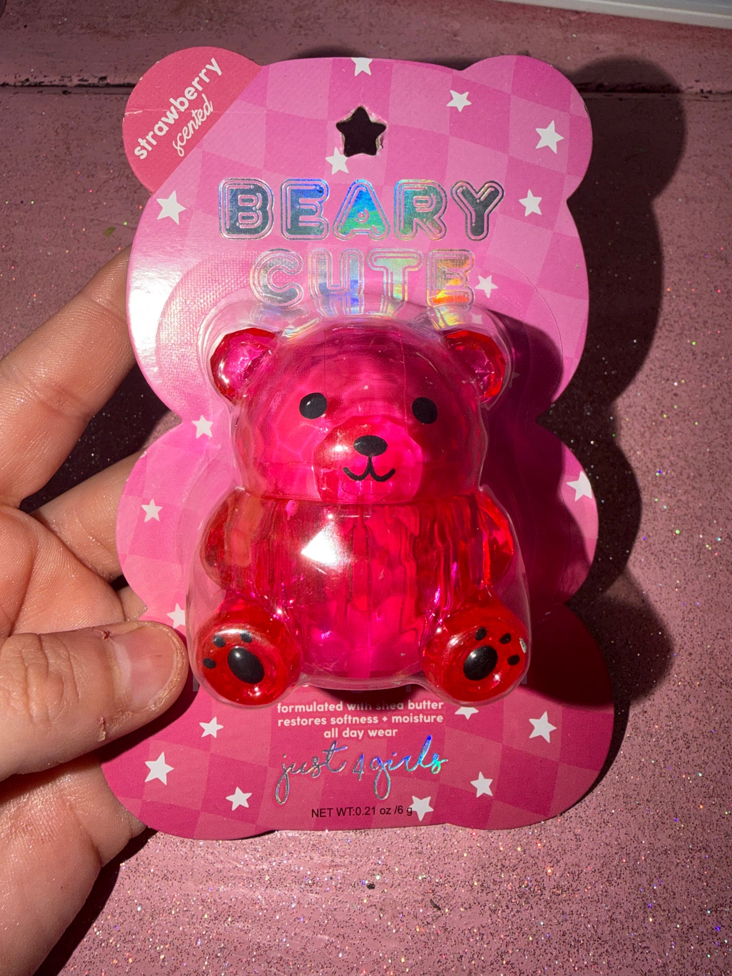 Strawberry scented bear lip balm