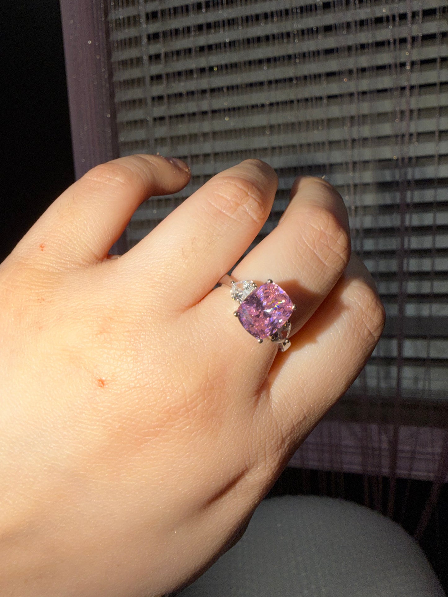 Pink pendant adjustable ring
