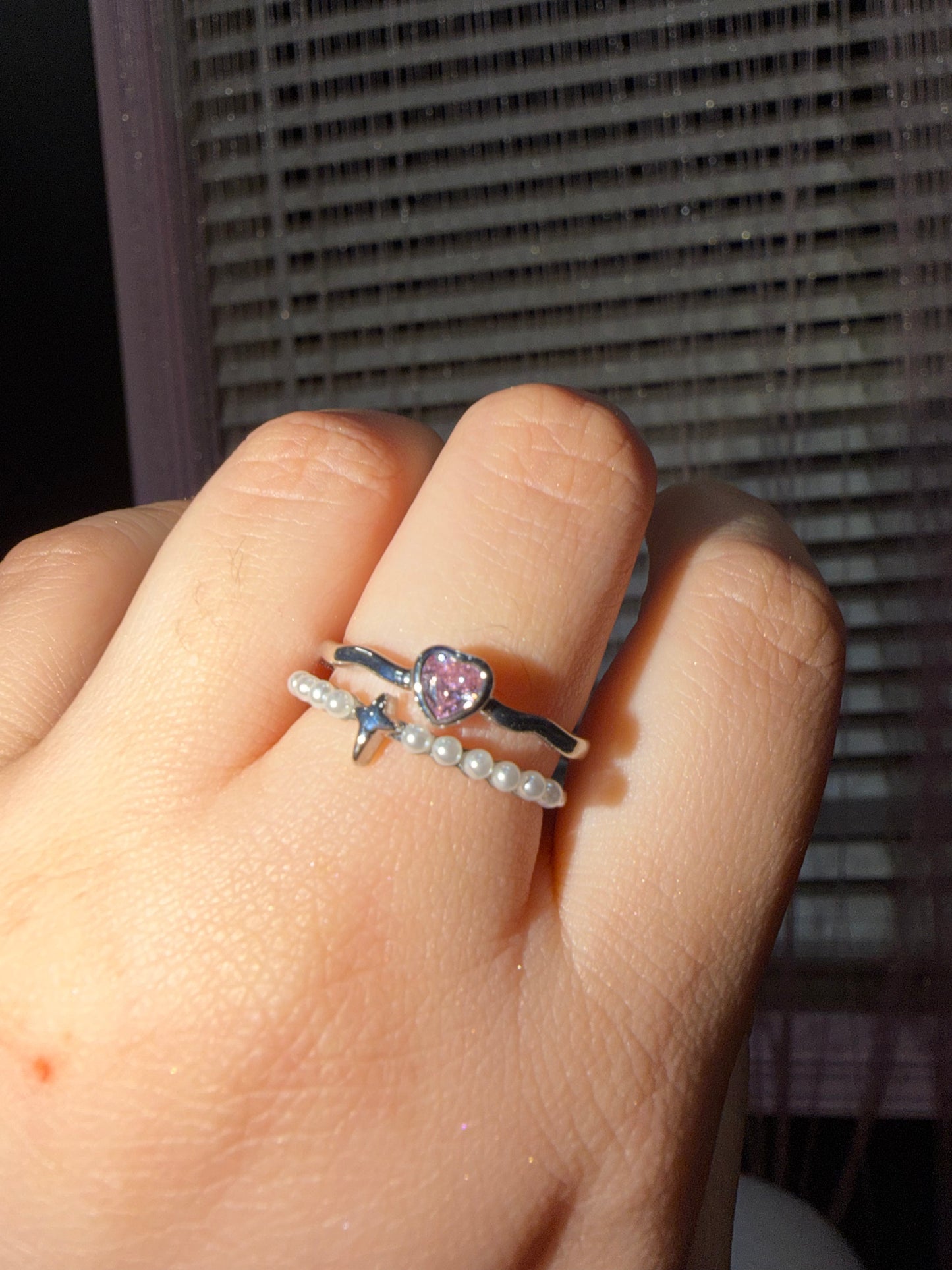Pink heart with pearls ring