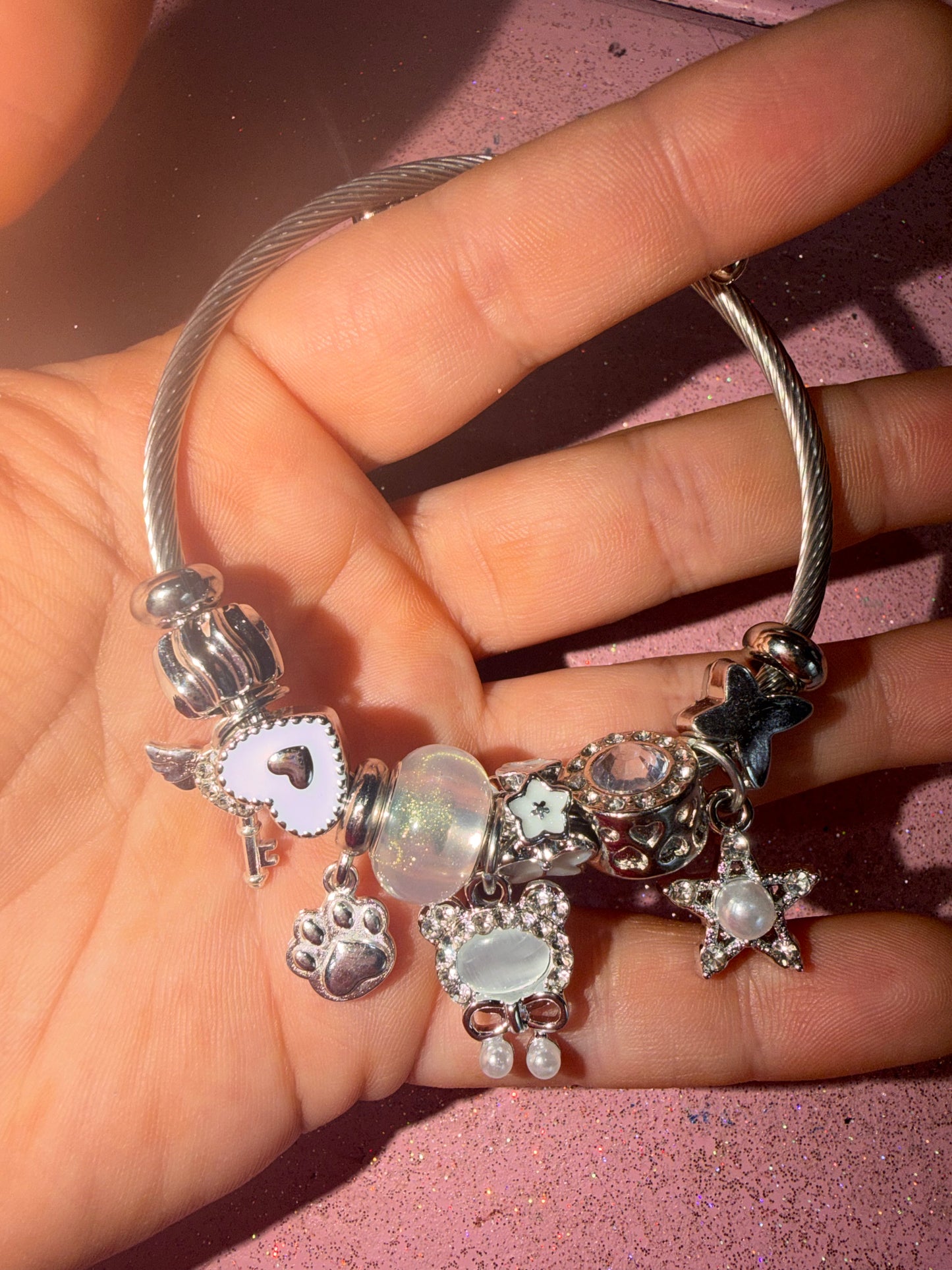 Bear with bow charm bracelet