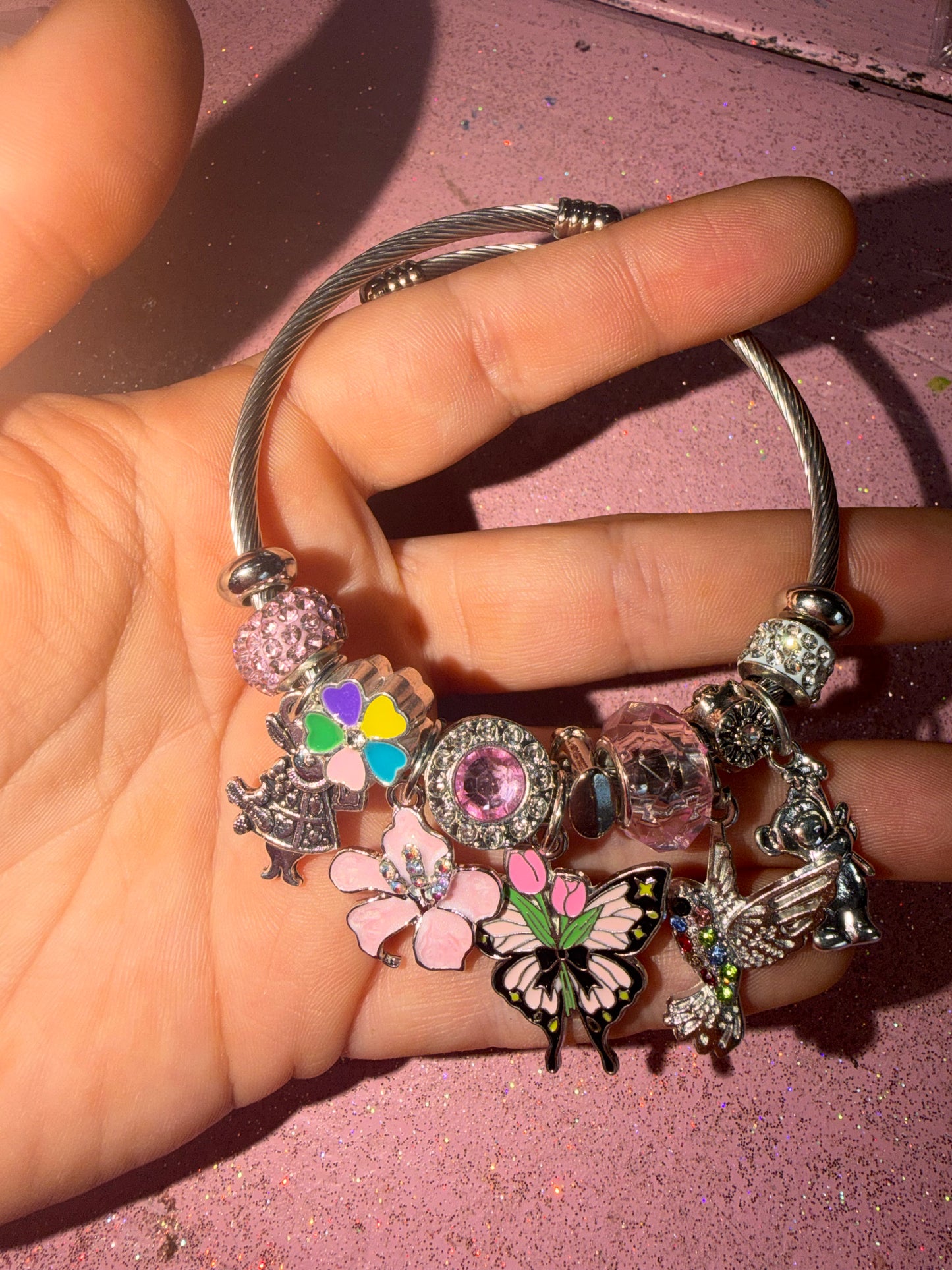 Pink butterfly charm bracelet