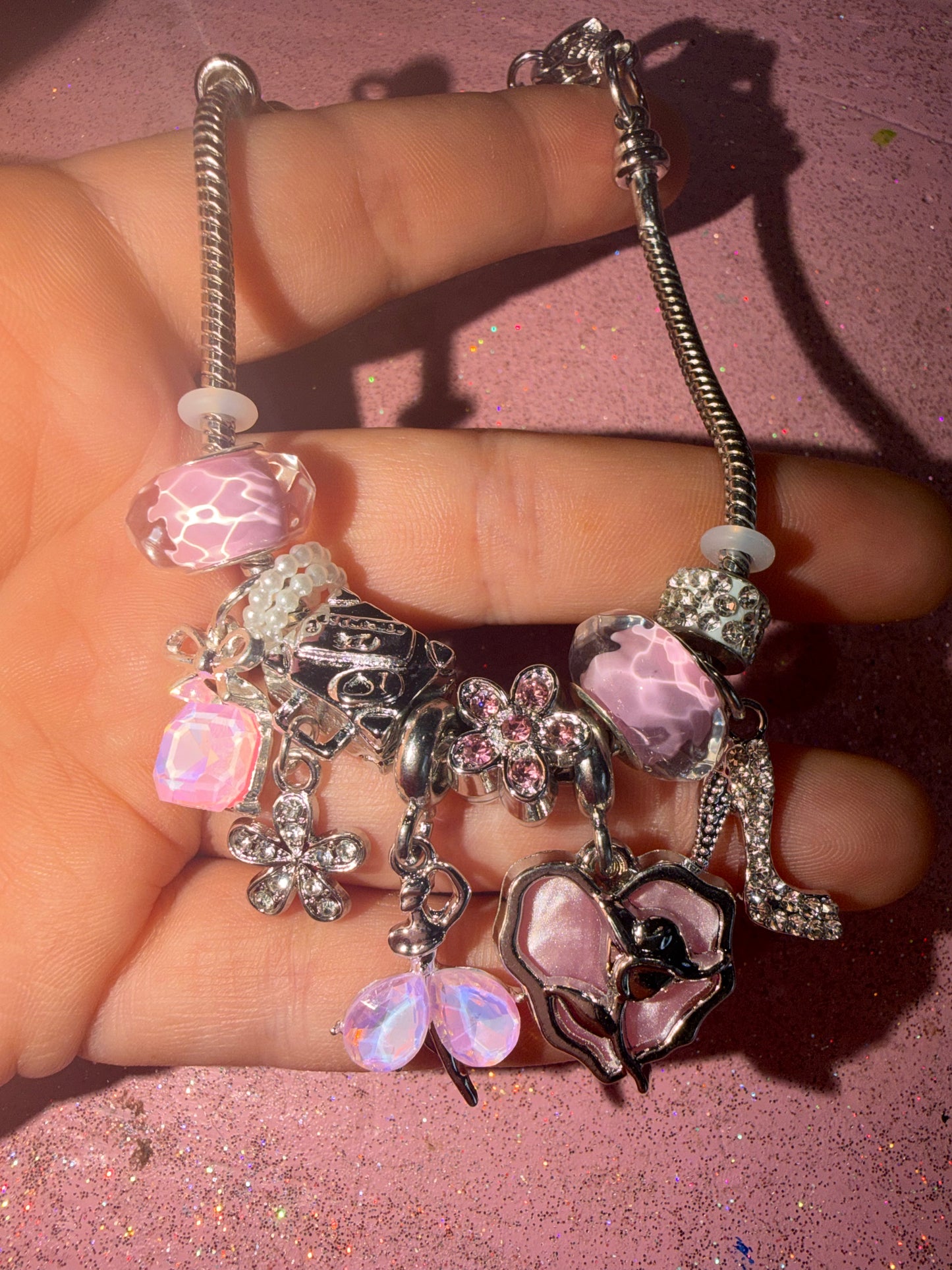 Pink ballerina charm bracelet