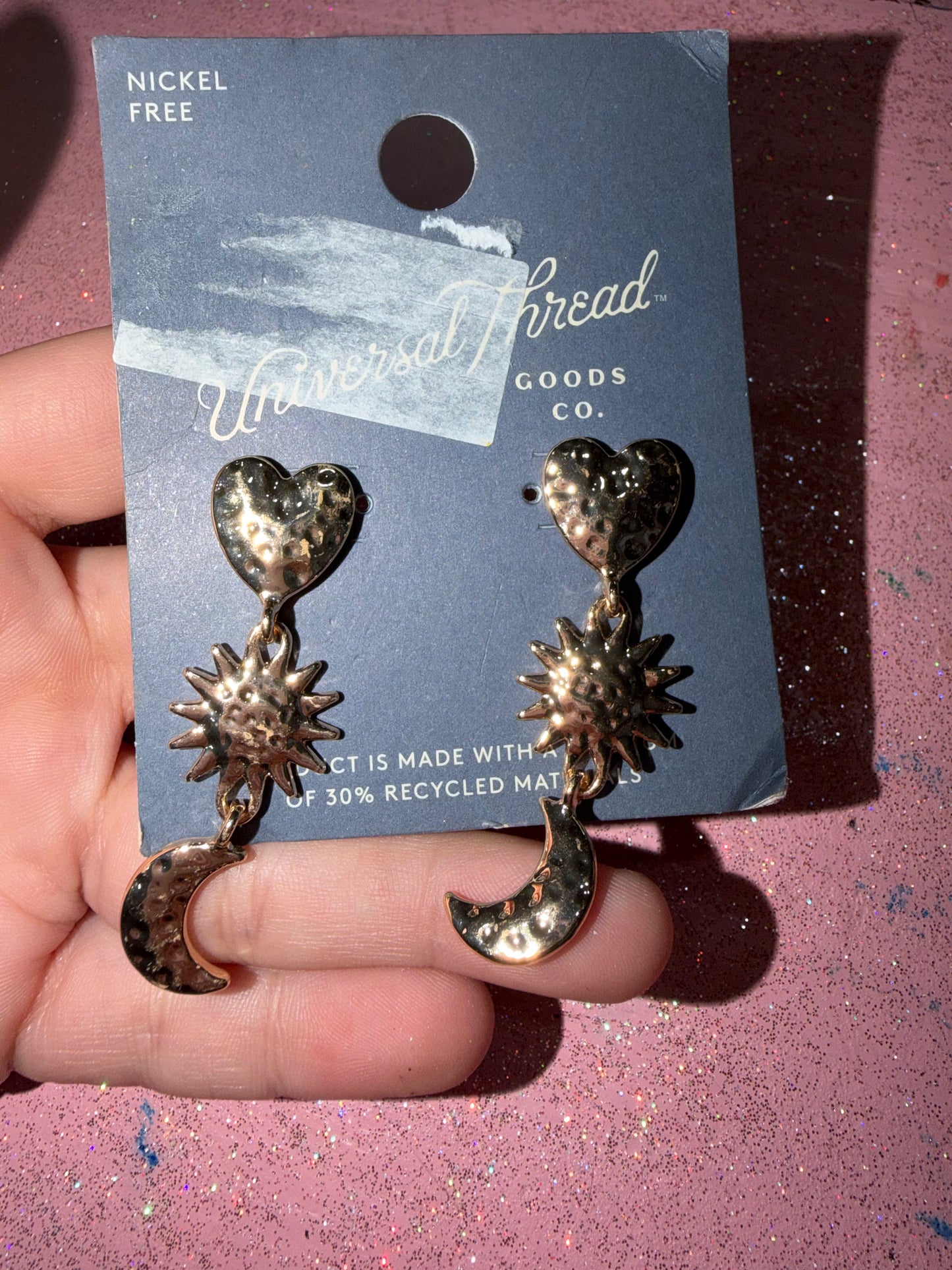 Heart sun and moon earrings
