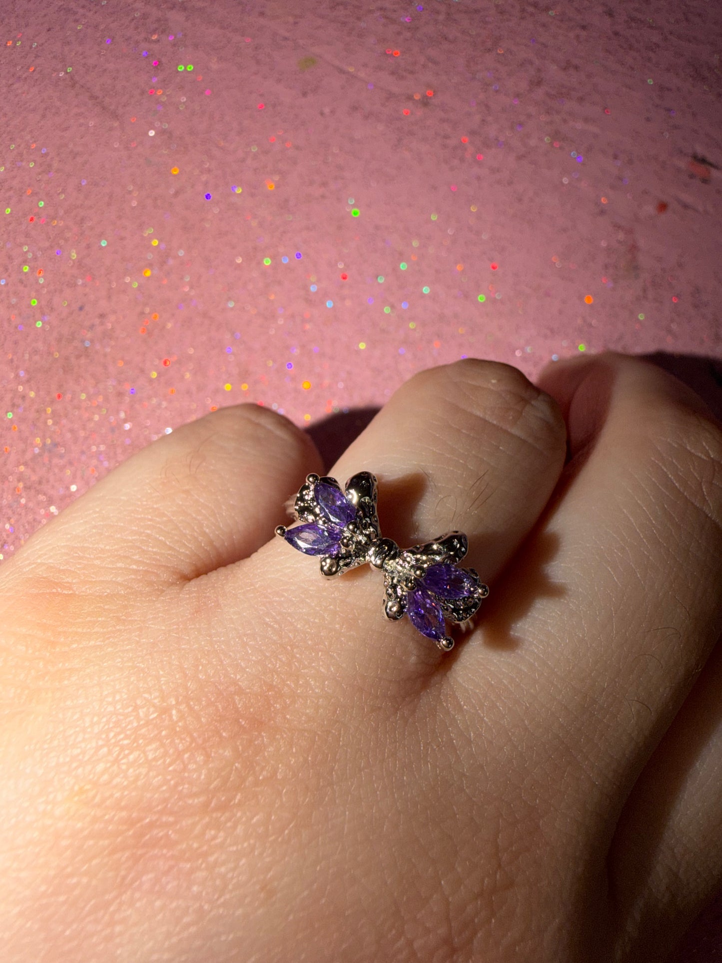 Purple butterfly adjustable ring