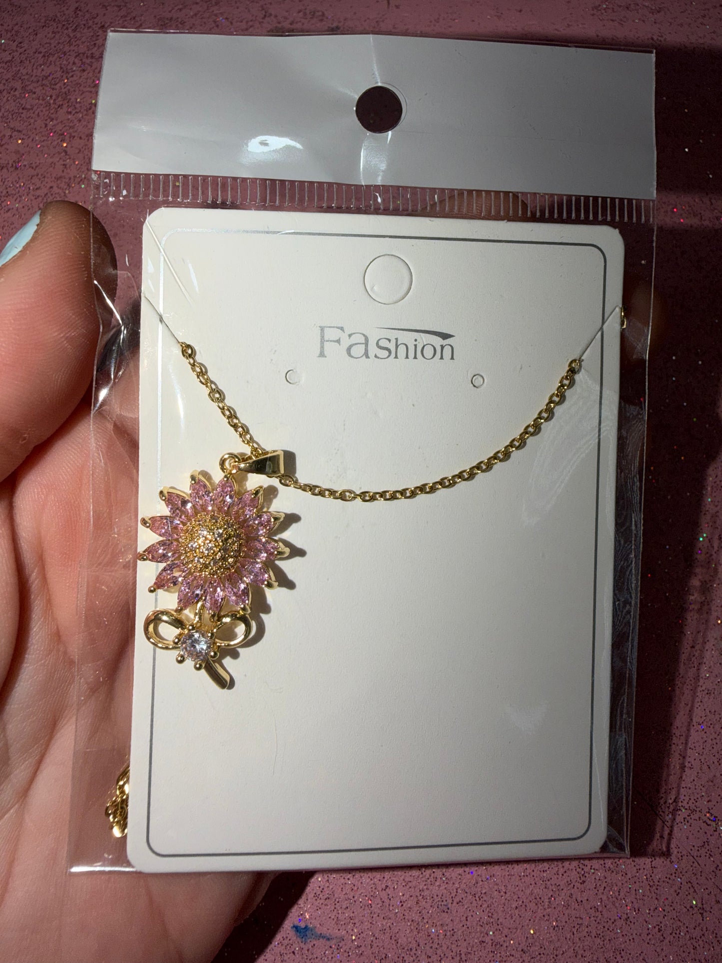Stainless steel link sunflower necklace