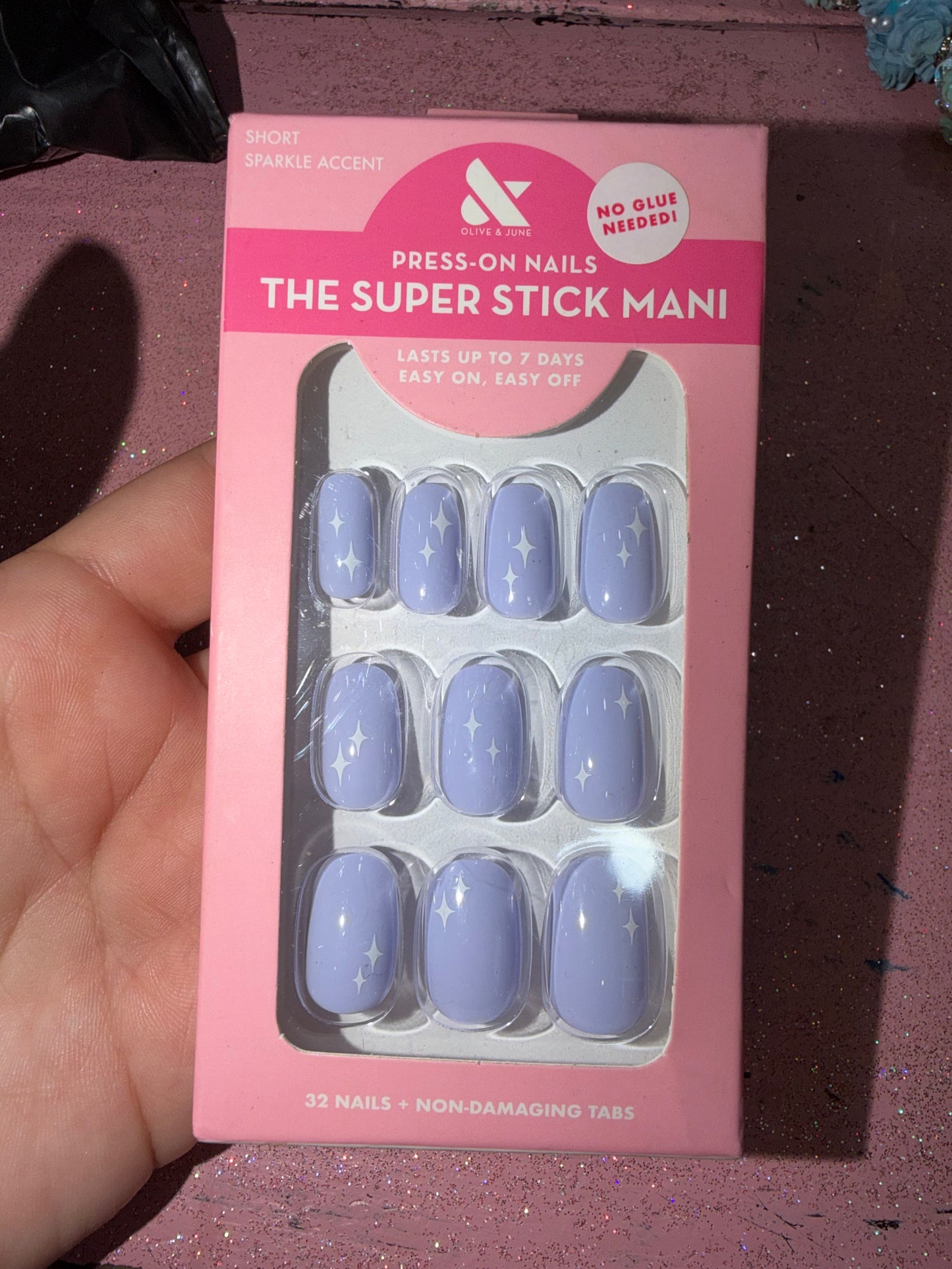 Lavender stars press on nails