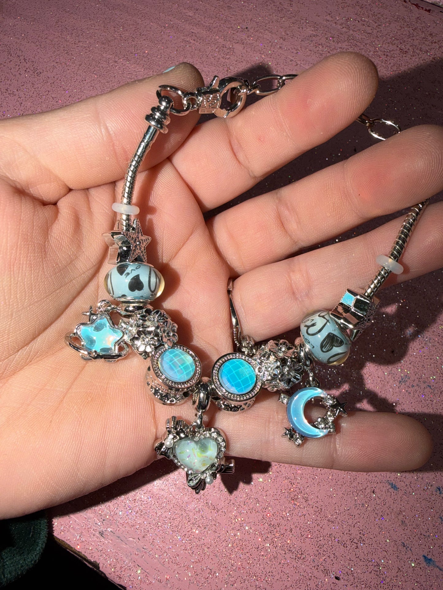 Baby blue heart charm bracelet