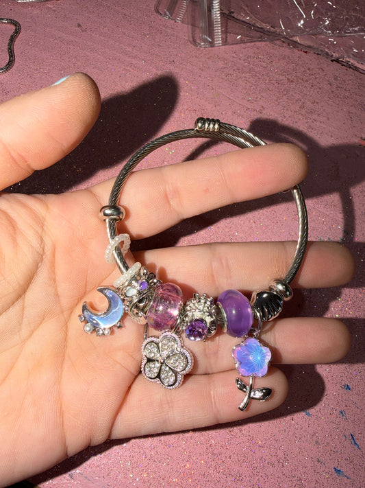 Purple flower charm bracelet