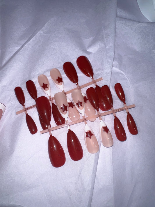 Red and star press on nails