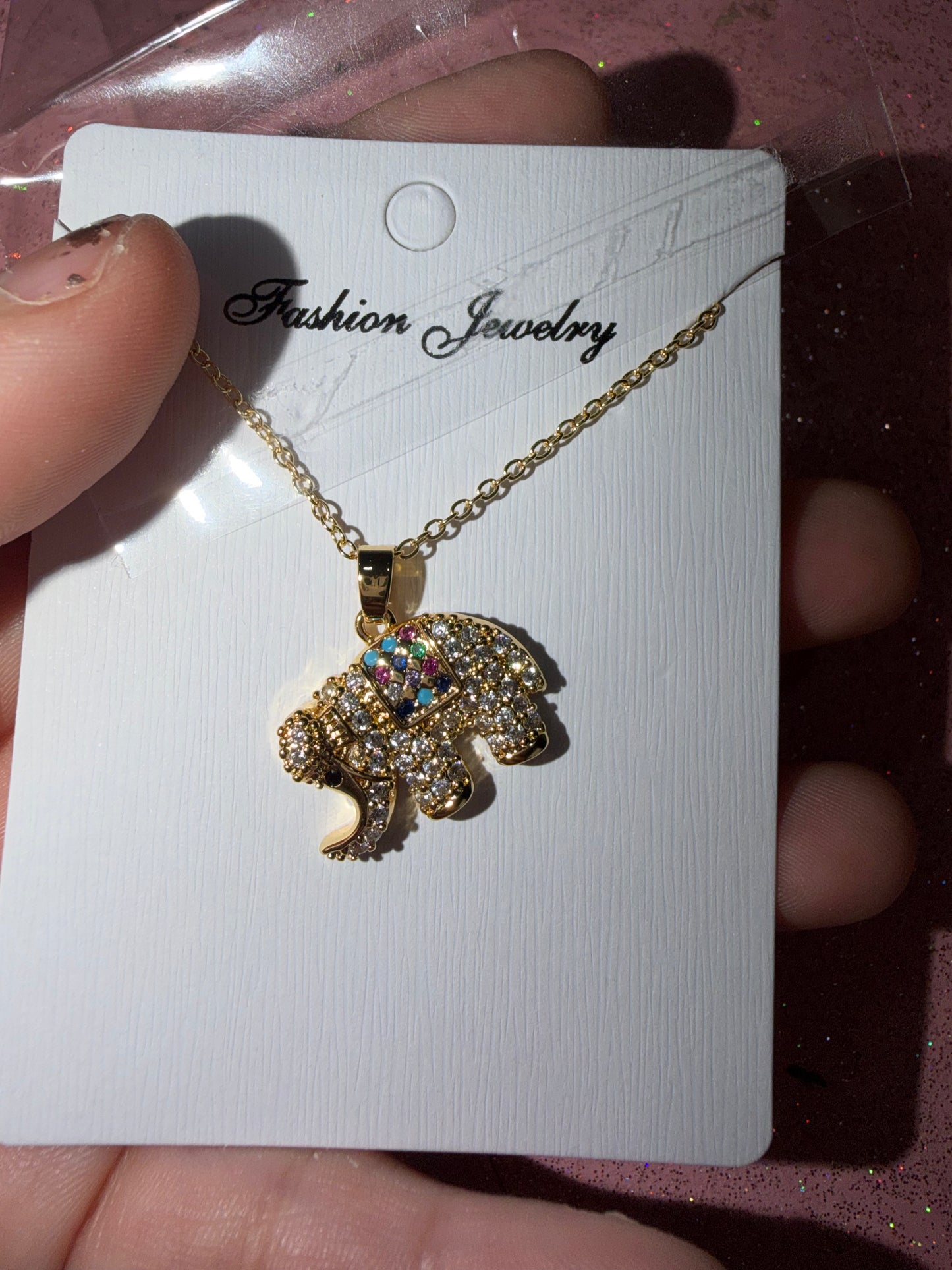 Rainbow elephant necklace