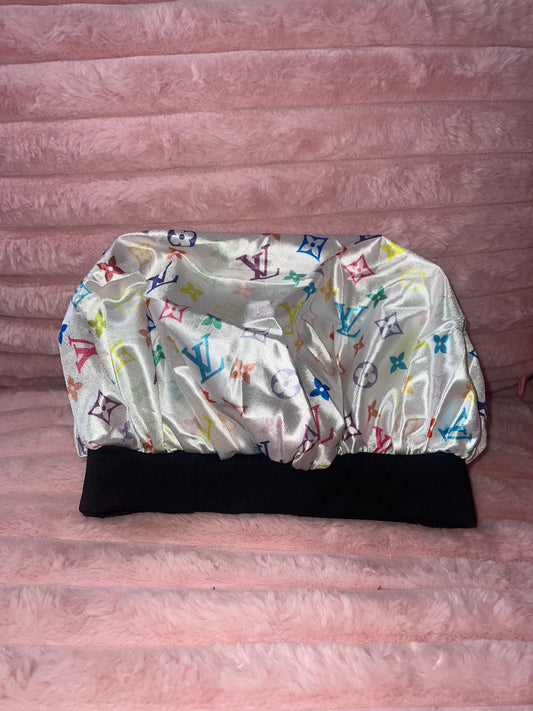 white colorful bonnet