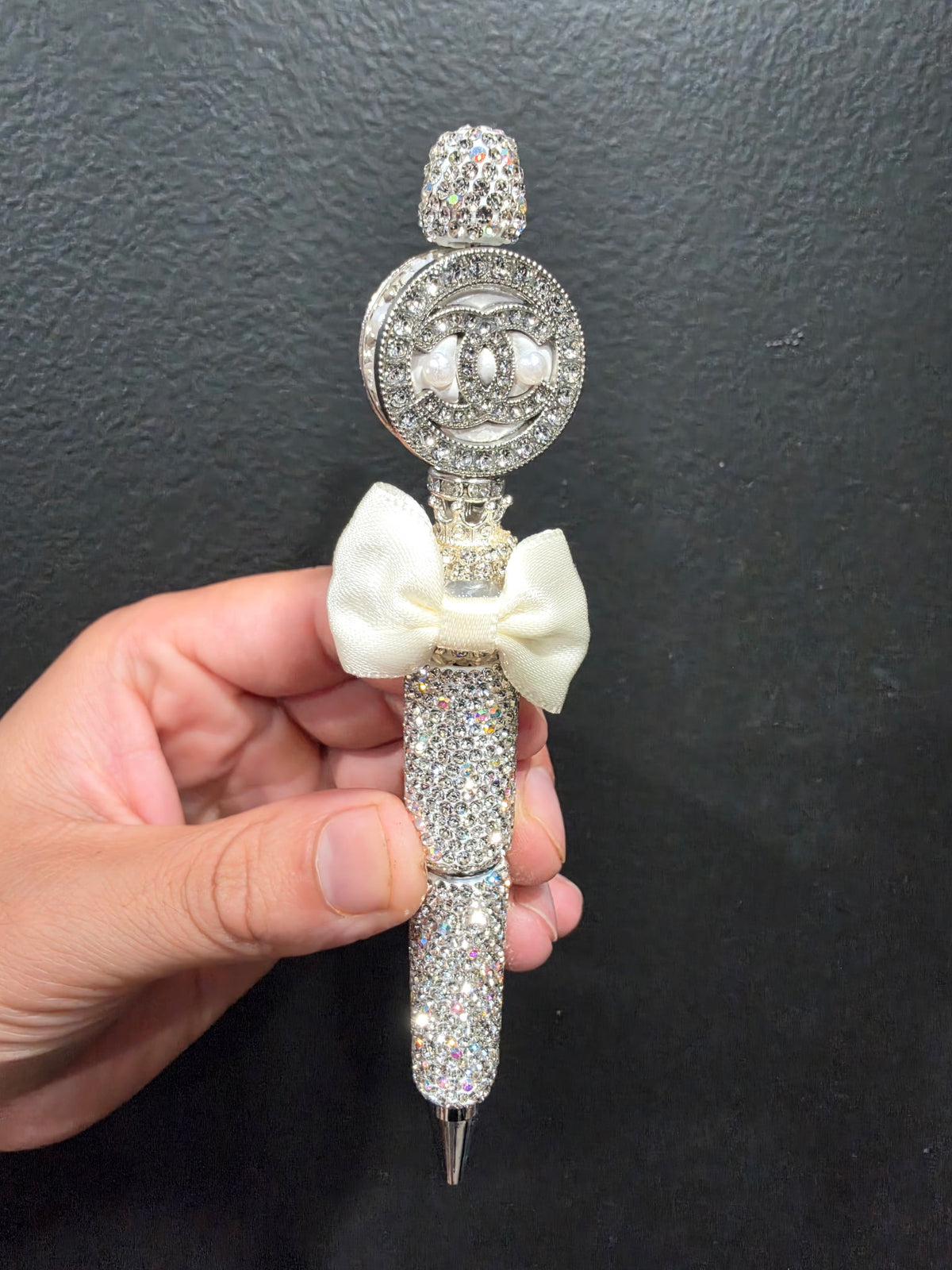 Silver rhinestone cc pen