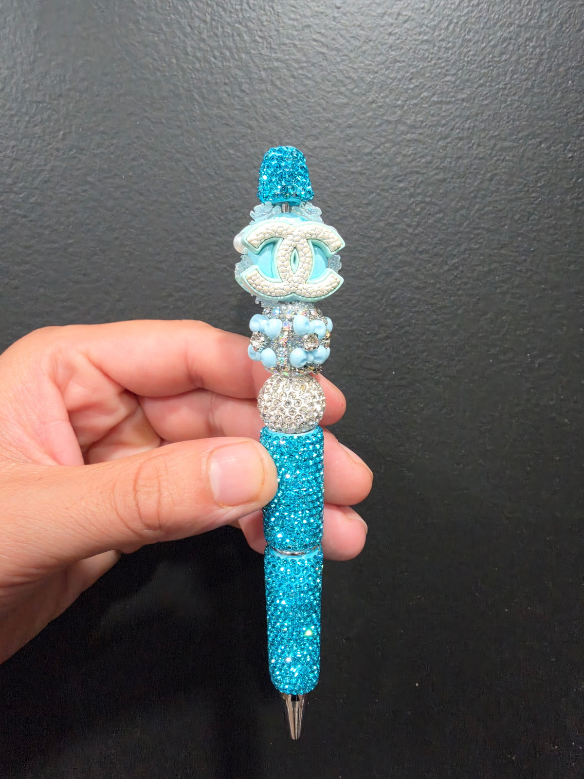 Blue cc rhinestone pen