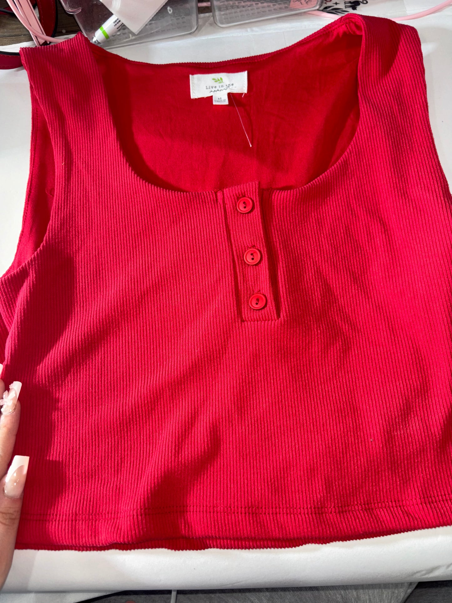 Red double layered crop top  (L)